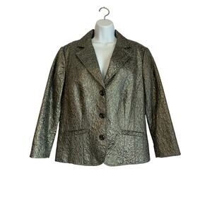 Chico's Silver Metallic Print Lined Size 3 Women's Blazer